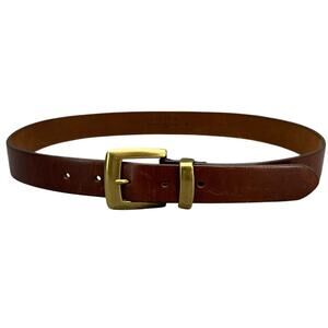 Limited Brown Leather Brass Buckle 1" Wide Belt Women Medium